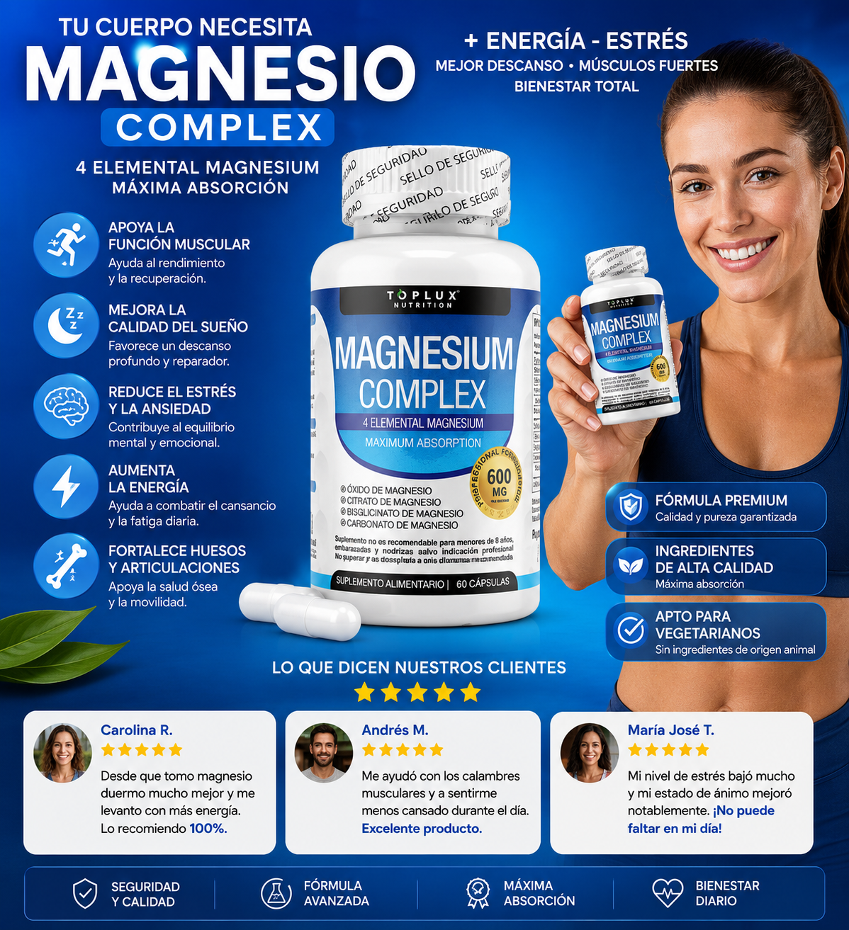 Magnesio Complex 600 mg | Máxima Absorción y Bienestar Diario