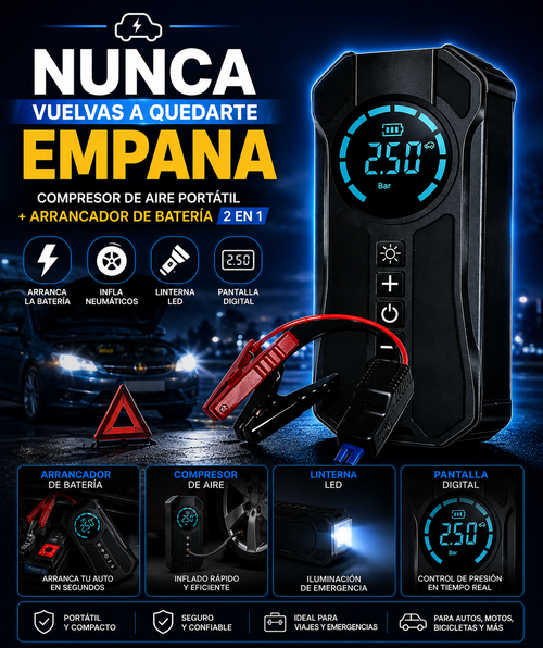 Arrancador y Compresor Portátil 4 en 1